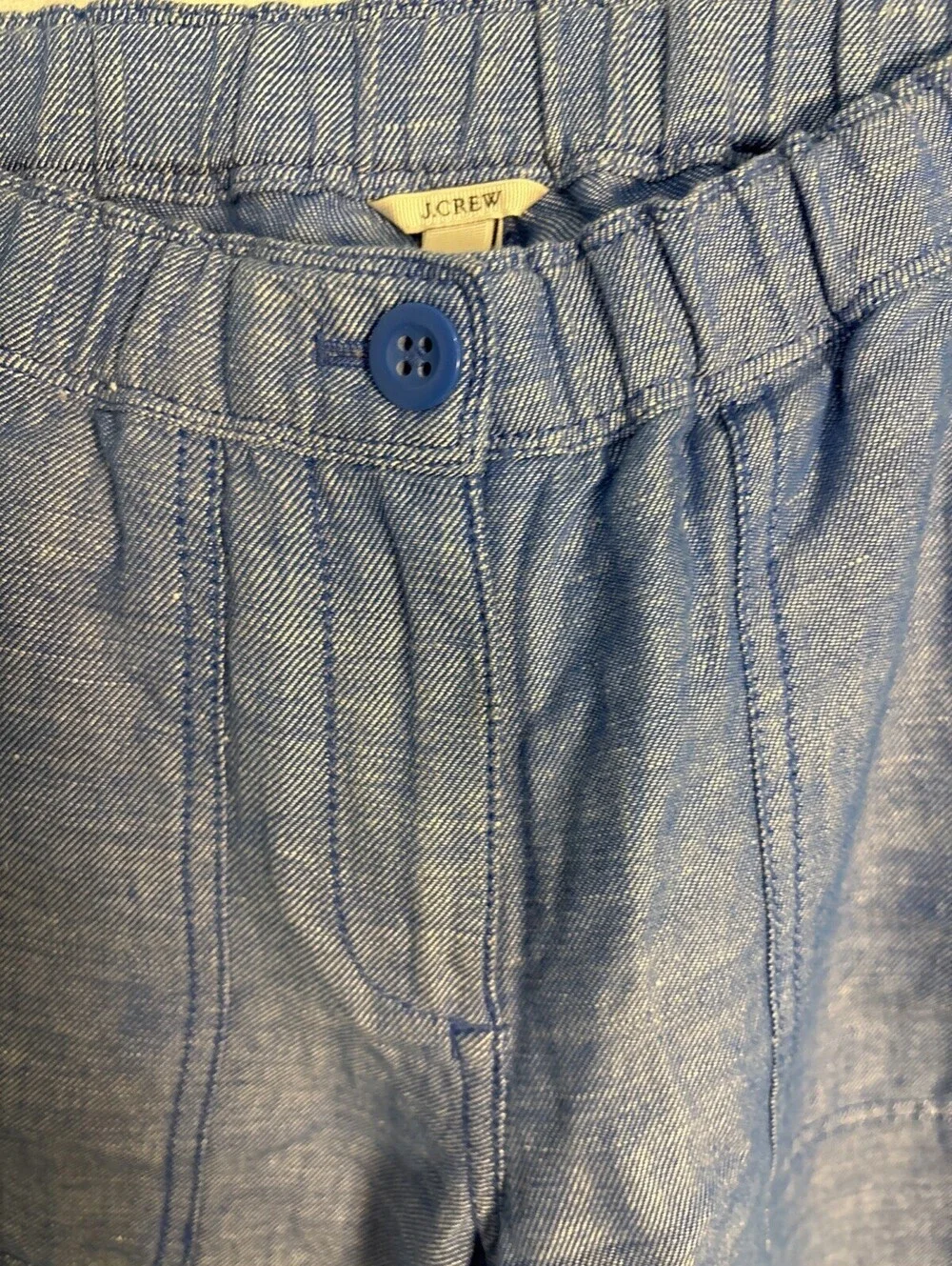 J. Crew Size 2 Mid Rise Cropped Pants Coastal Elastic Waist Pockets Linen Blend